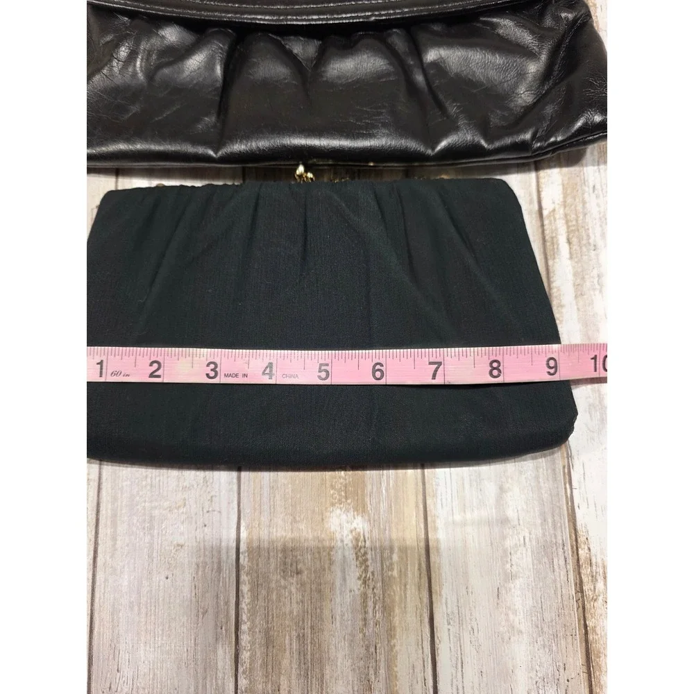 Vintage Black Leather Clutch‎ Handbag Shoulder Strap Evening Bag & HL USA Bag